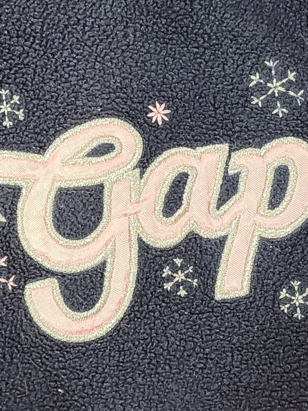 Baby Gap Vtg Navy Fleece Pink Silver Logo Embroidered Snowflakes Hoodie Size 5T